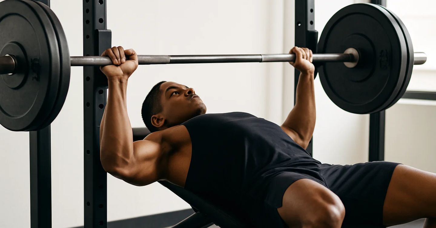 Man demonstrating perfect bench press form