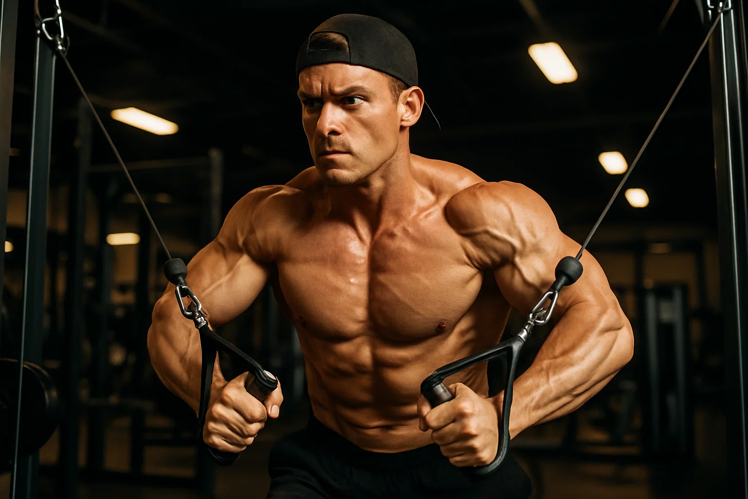 Man performing a cable chest fly exercise